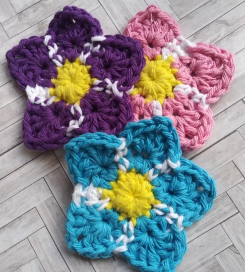 Vibrant Hand Crocheted Flower Appliques