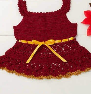 Burgundy Baby Dress Pattern with Lace