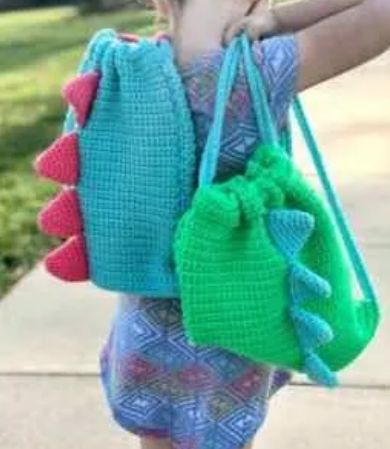 Crochet Dinosaur Drawstring Bag Pattern