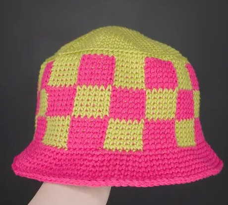 Vibrant Checkered Crochet Bucket Hat Patterns