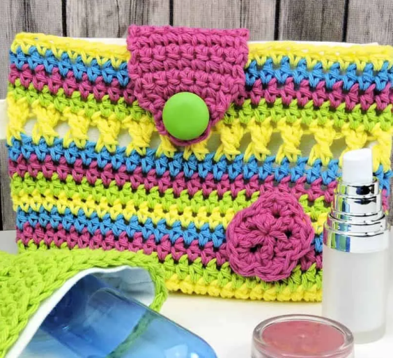 Vibrant Crochet Clutch and Hook Holder