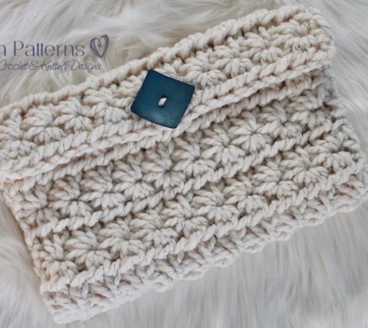 Chunky Crochet Clutch with Teal Button