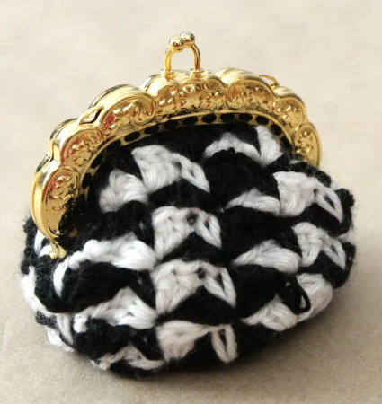 Intricate Black and White Crochet Coin Purse