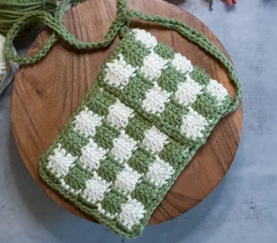 Green  White Checkered Crochet Bag Pattern