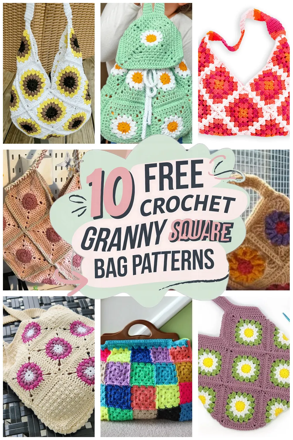 10 Free Crochet Granny Square Bag Patterns - 