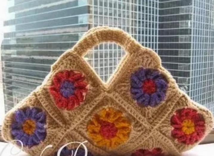 Colorful Floral Granny Square Crochet Bag