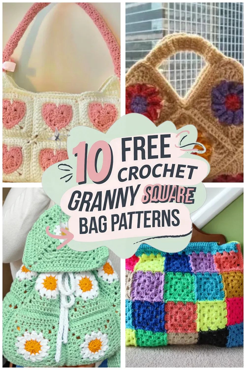 10 Free Crochet Granny Square Bag Patterns - 