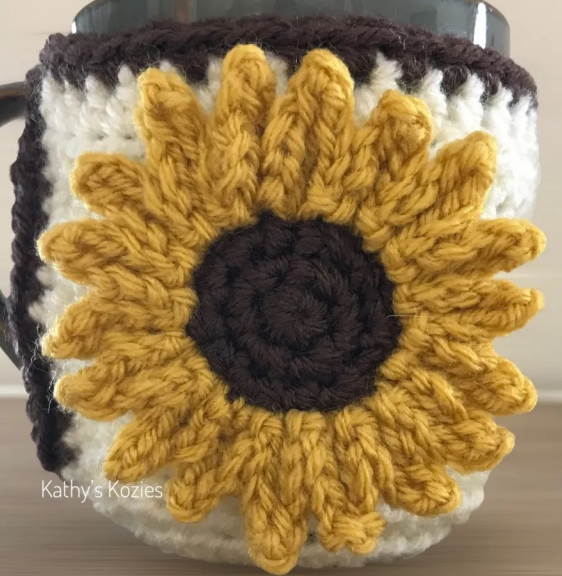 Crocheted Sunflower Mug Cozy Pattern