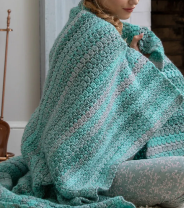 Elegant Turquoise  Gray Crochet Blanket