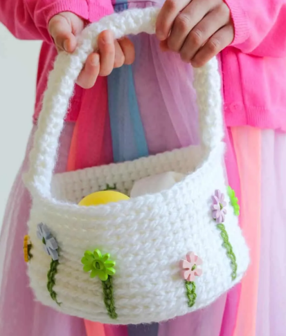 Colorful Flower Easter Basket Crochet Pattern