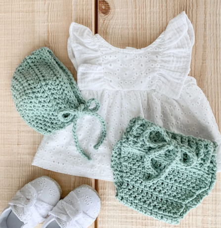 Vintage Baby Crochet Bonnet  Bloomers Set