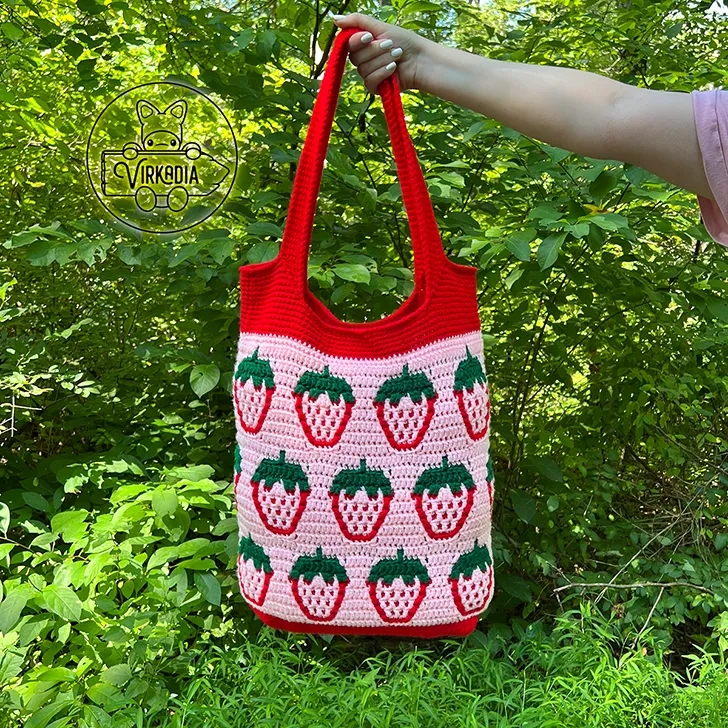 Mosaic Crochet Strawberry Tote Bag