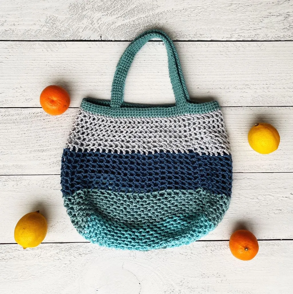 Teal and Navy Crochet Market Bag Pattern