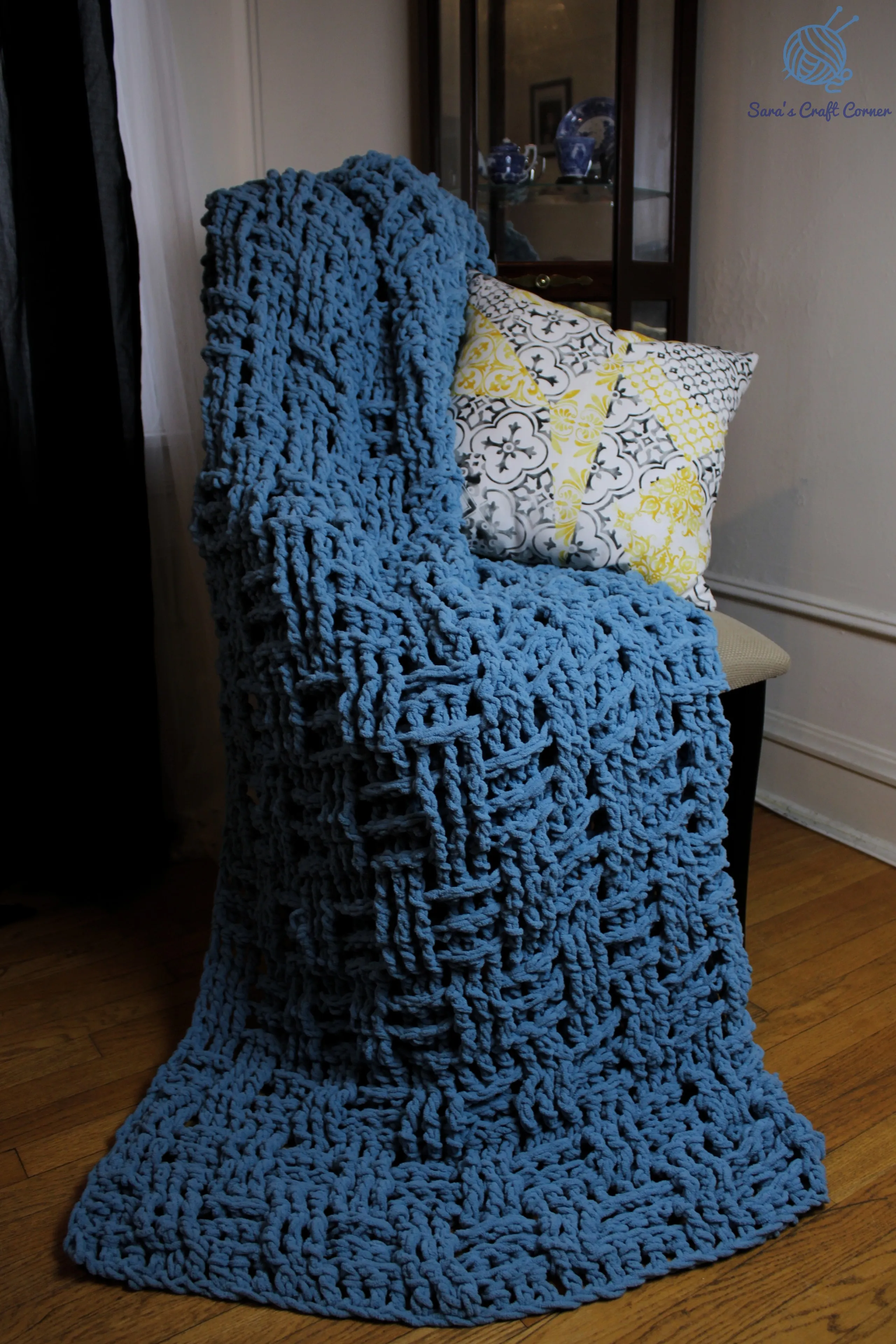 Blue Chunky Knit Crochet Blanket Pattern