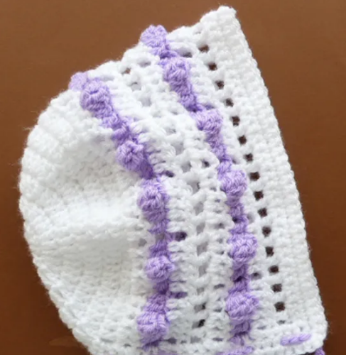 Crochet Popcorn Baby Bonnet Pattern