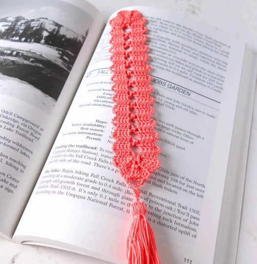 Vibrant Pink Diamond Crochet Bookmark