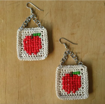 Apple Motif Crochet Earrings Pattern