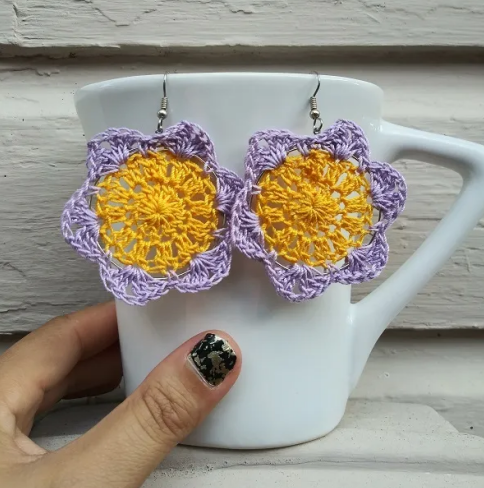 Crochet Floral Hoop Earrings Pattern