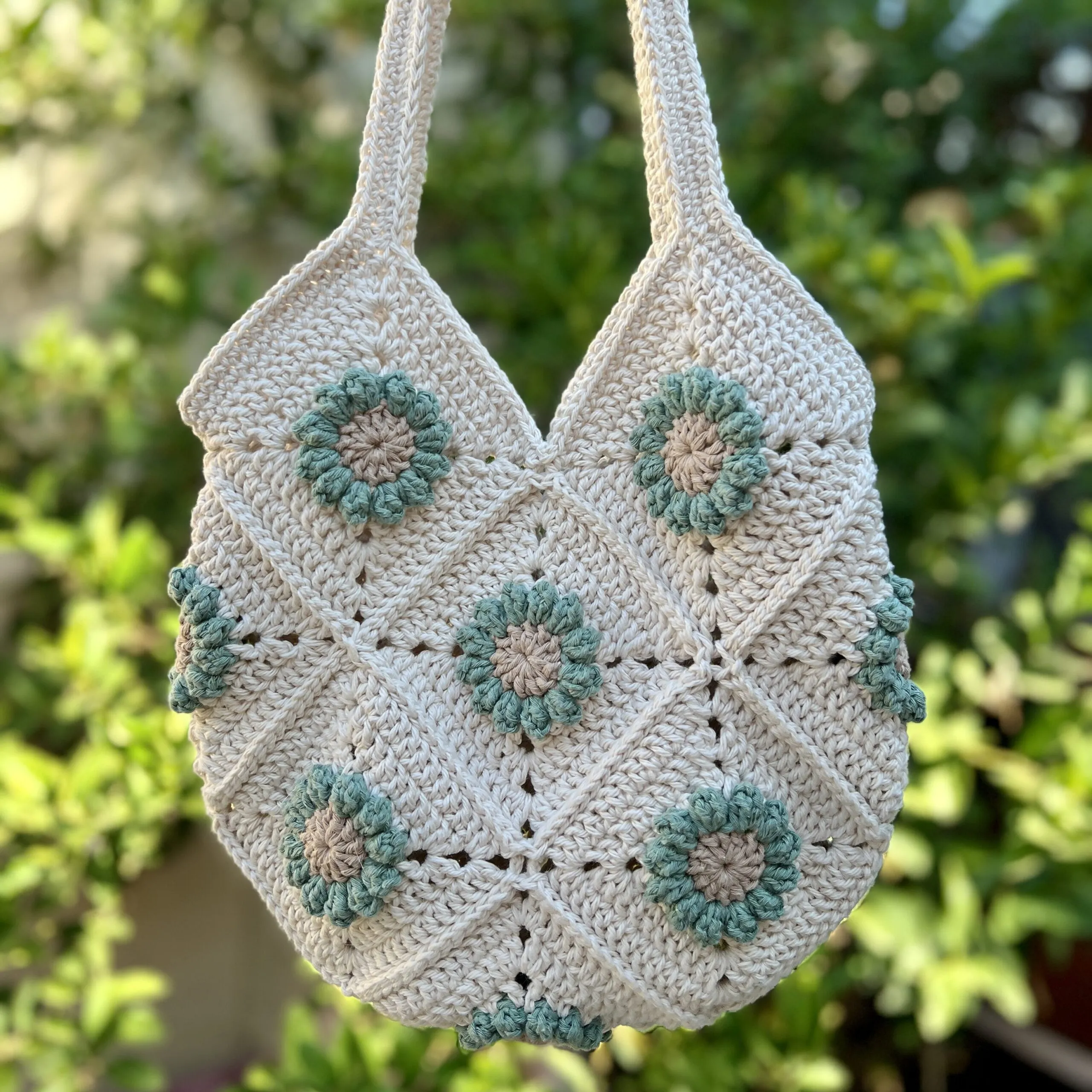 Flower Motif Crochet Tote Bag