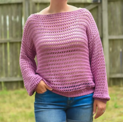 Vibrant Purple Crochet Mesh Sweater Pattern