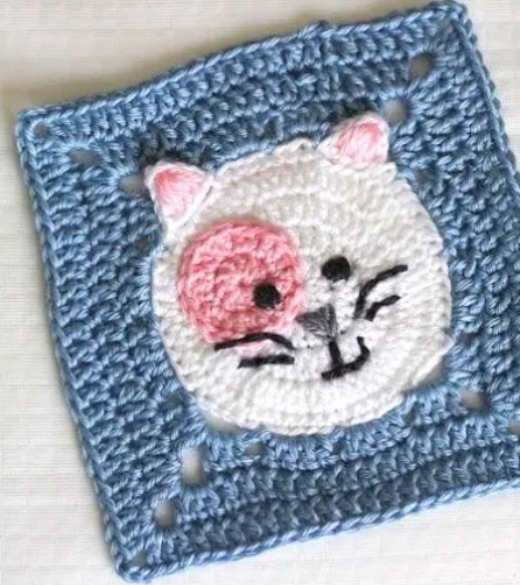 Cat Face Granny Squares Crochet Pattern