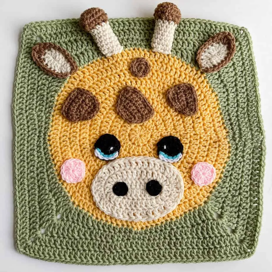 Giraffe Face Crochet Granny Square