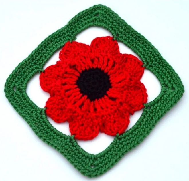 3D Field Poppy Crochet Square Pattern