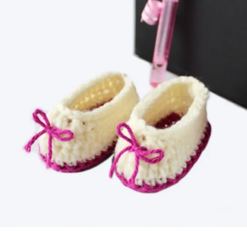 Cream Crochet Baby Socks with Pink Bow