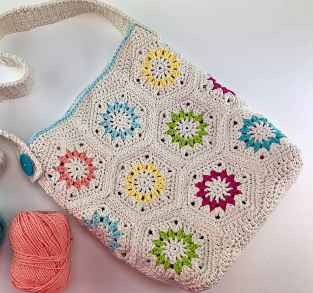 Colorful Hexagon Crochet Tote Bag Pattern