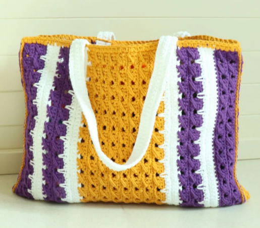 Purple and Yellow Crochet Market Tote