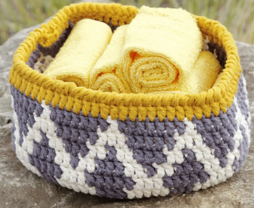 Gray and Yellow Crochet Storage Basket