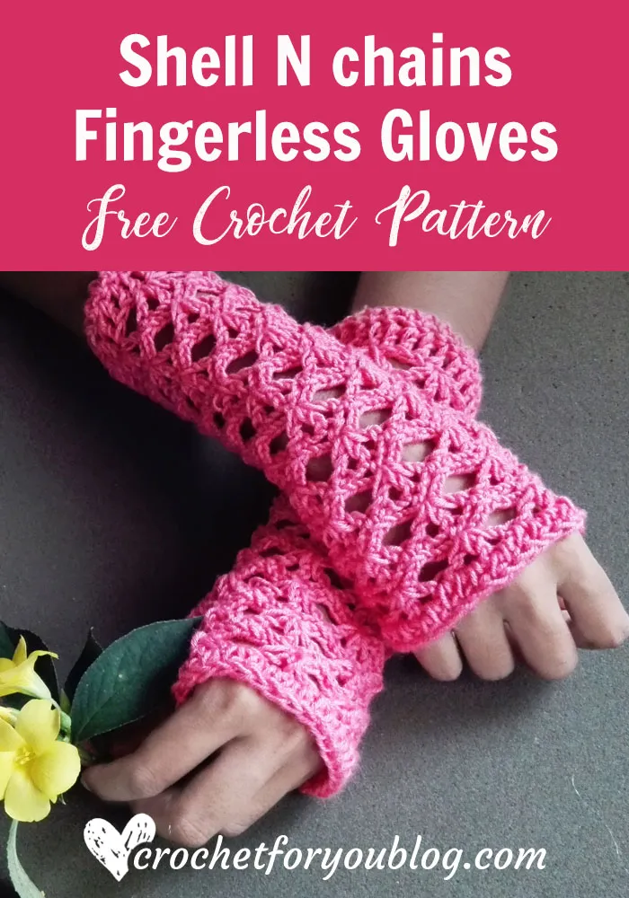 Crochet Shell N Chains Fingerless Gloves