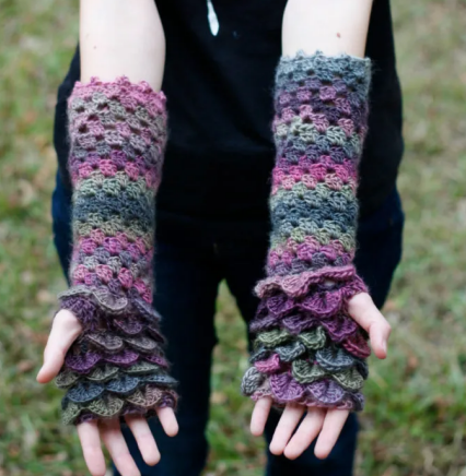 Multicolored Dragon Mittens Crochet Pattern