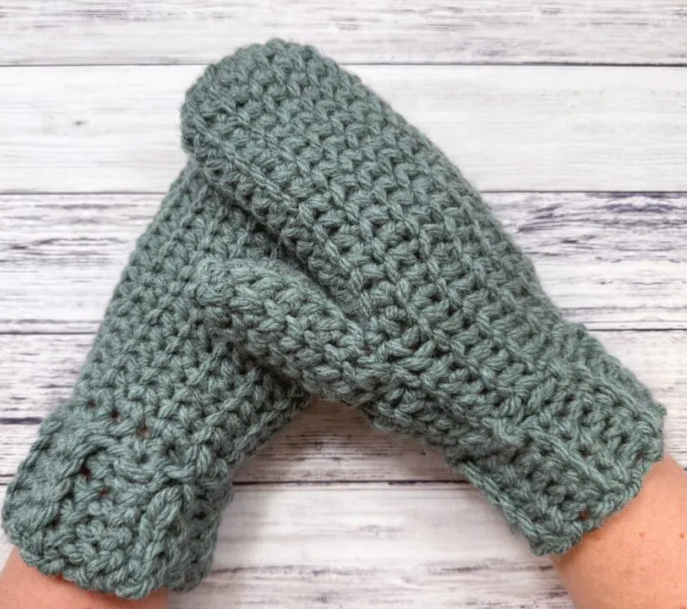 Chunky Green Crochet Mittens Pattern