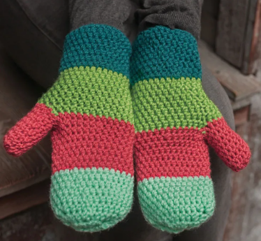 Color Block Crochet Mittens Pattern