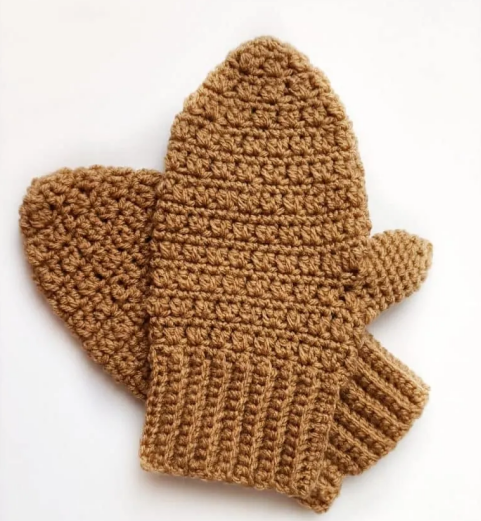 Textured Brown Crochet Mittens Pattern