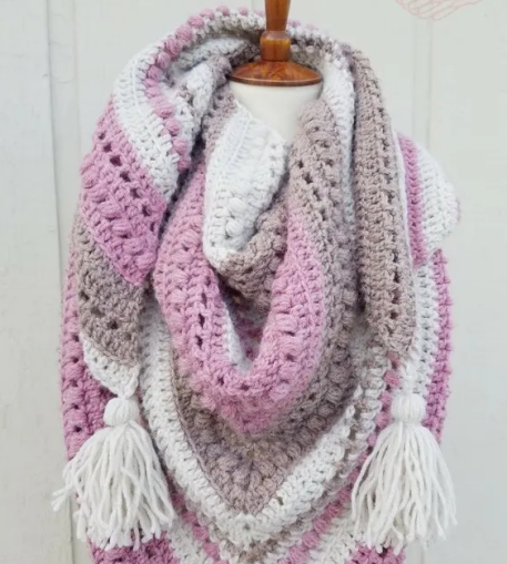 Pink Gray Crochet Shawl Pattern