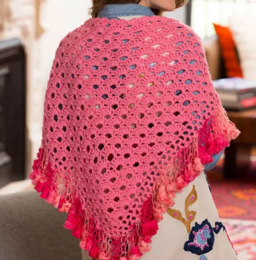 Vibrant Pink Fringed Crochet Shawl Pattern