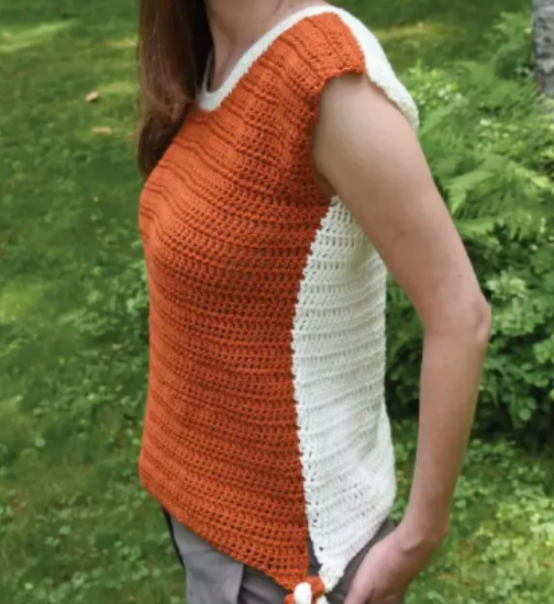 Two Tone Crochet Tee with Ties