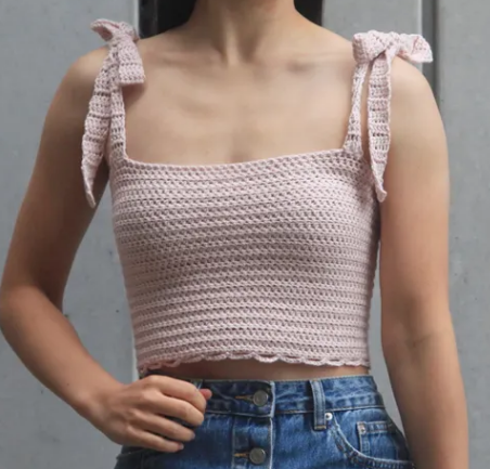 Pink Tie Strap Crochet Crop Top Pattern