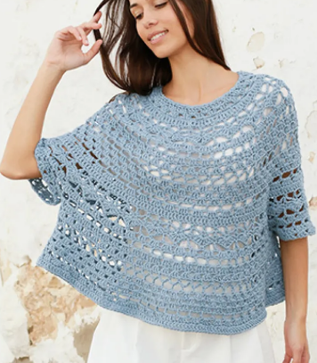 Light Blue Lace Crochet Poncho