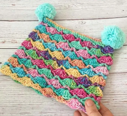 Vibrant Rainbow Crochet Pattern with Pom Poms