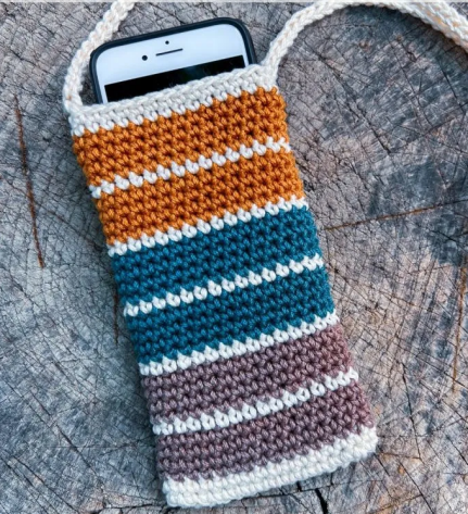 Crochet Phone Pouch Striped Design