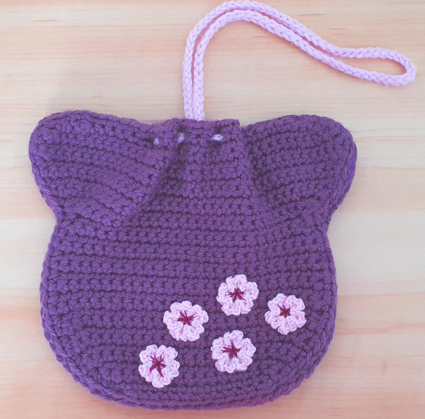 Crochet Sakura Cat Pouch Pattern