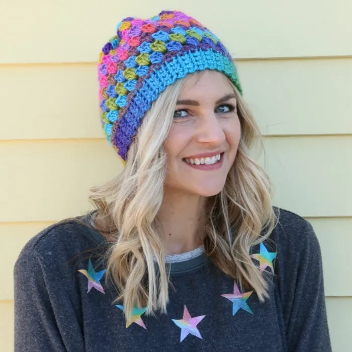 Vibrant Granny Cluster Crochet Beanie Pattern