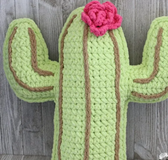 Crocheted Plushy Cactus Pillow Pattern