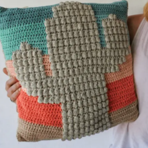 Boho Crochet Pillow Cactus Design Pattern