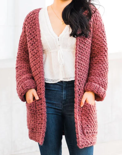 Chunky Knit Crochet Cardigan with Pockets