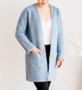 Light Blue Crochet Coat Cardigan with Pockets