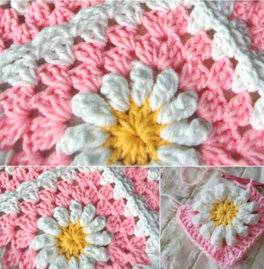 Crochet Daisy Square Free Pattern Blanket